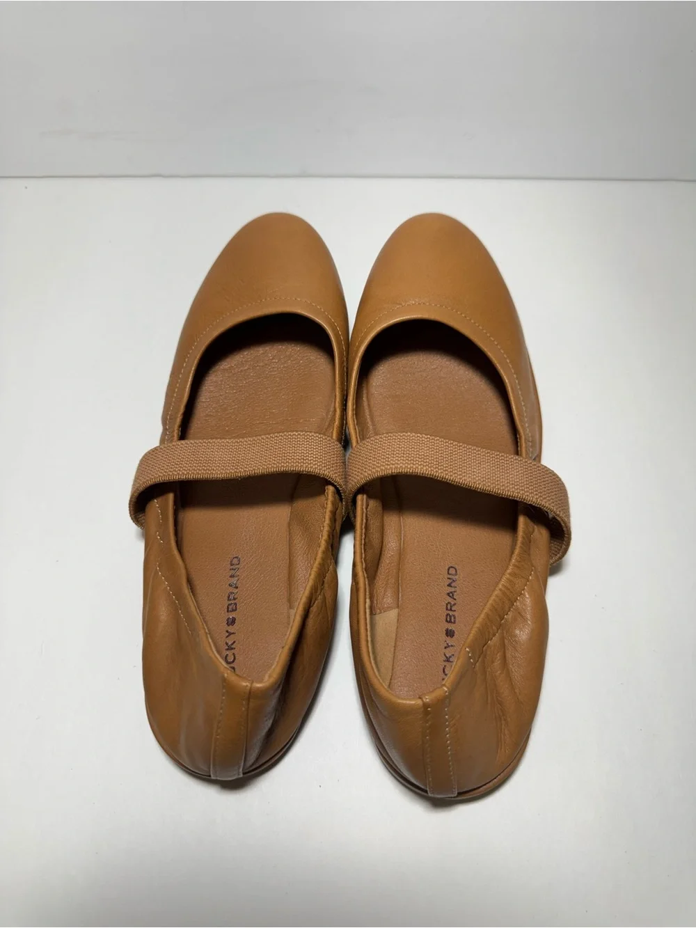 Lucky Brand Walnen Mary Jane Tan Leather Ballet Flats Elastic Strap Size 8.5